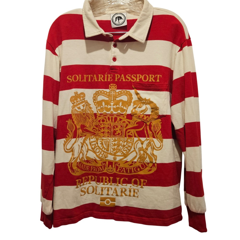 Made From Fatigue Rugby Shirt Mens M Red Solitarie Passport Japanese Streetwear